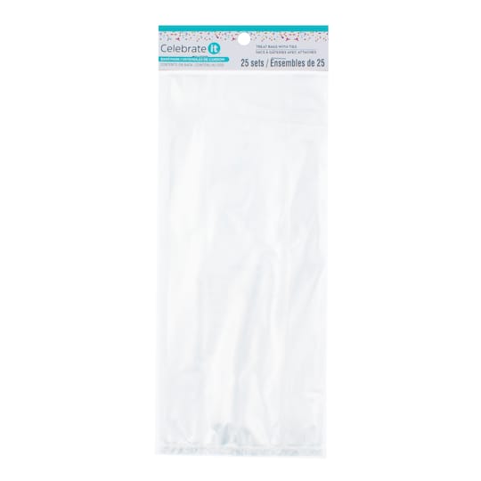Clear Rectangle Treat Bags with Ties by Celebrate It®, 25ct.